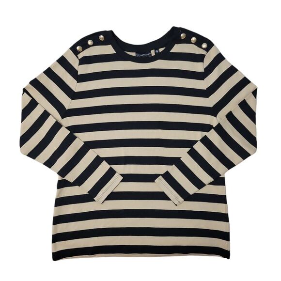 Rafaella Women's Three Gold Buttons On Shoulder Long Sleeve Tee - Irish Cream - Picture 1 of 1